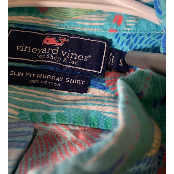 Vineyard Vines Blue Floral Slim Fit Murray Mens S Short Sleeve Button Up Shirt - Picture 4 of 6